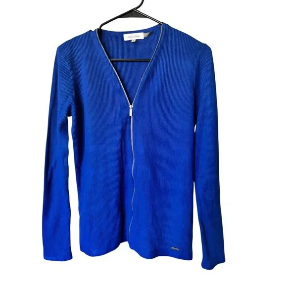 Calvin Klein Women's Royal Blue Full Zip Long Sleeve Top - Picture 2 of 9